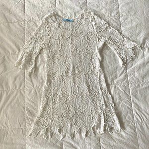 White Cotton Lace Crochet Beach Cover Up Solitaire Swim